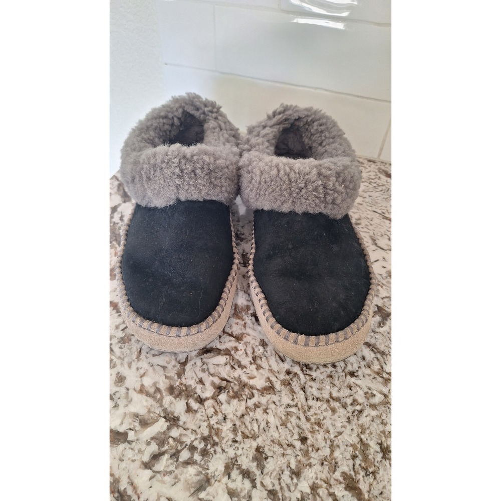UGG Alena Suede Sheepskin Slippers Black Charcoal Grey 1007708 Womens 9